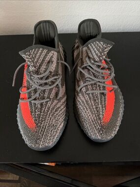 Yeezy Boost 350 V2 — Grey Knit with Orange Stripe “Carbon Beluga”